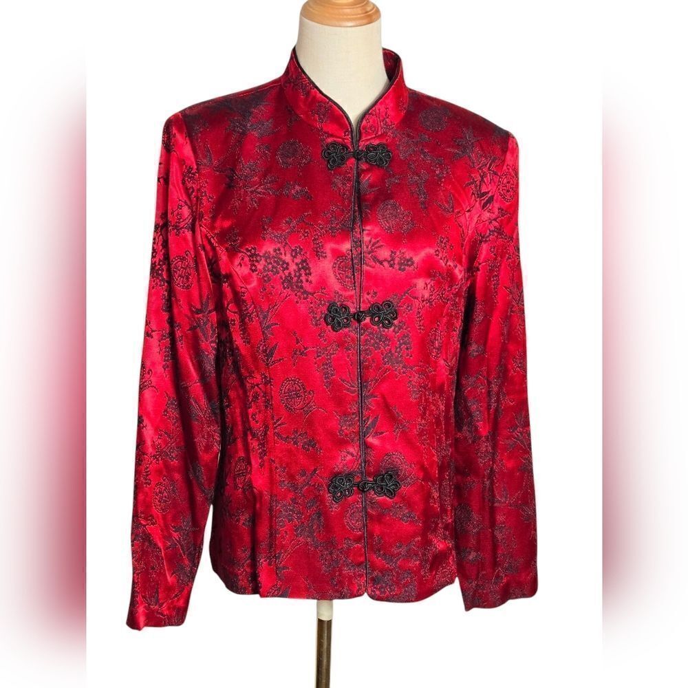 R&K Evening Red Satin Asian Inspired Vintage Jacket